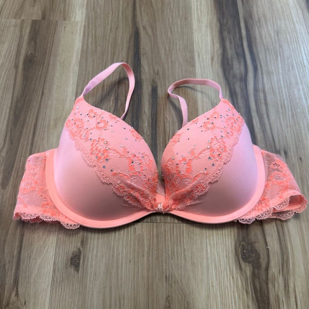 Victoria’s Secret pink lace bejeweled padded demi 36B bra